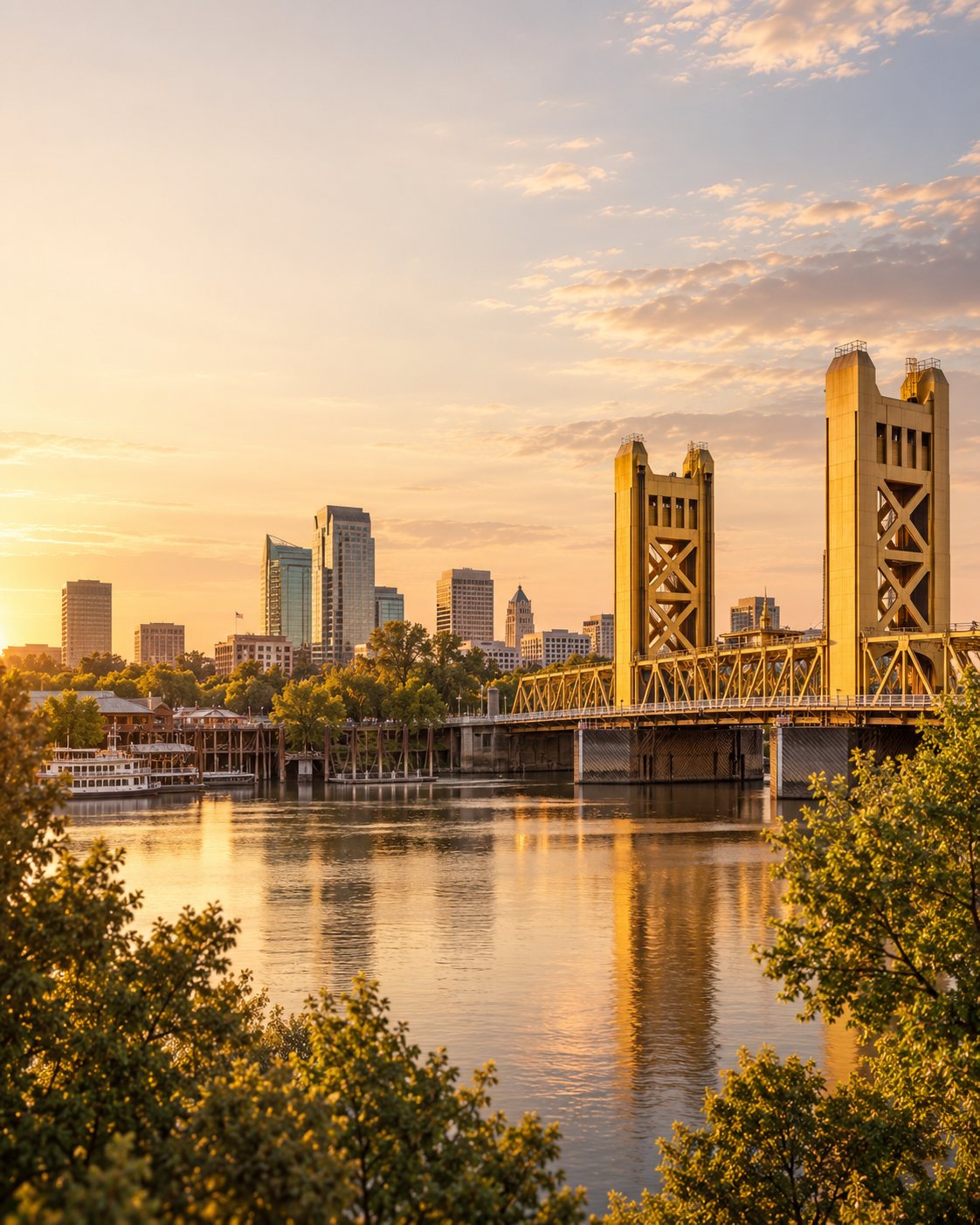 Sacramento Tower Bridge at golden hour
